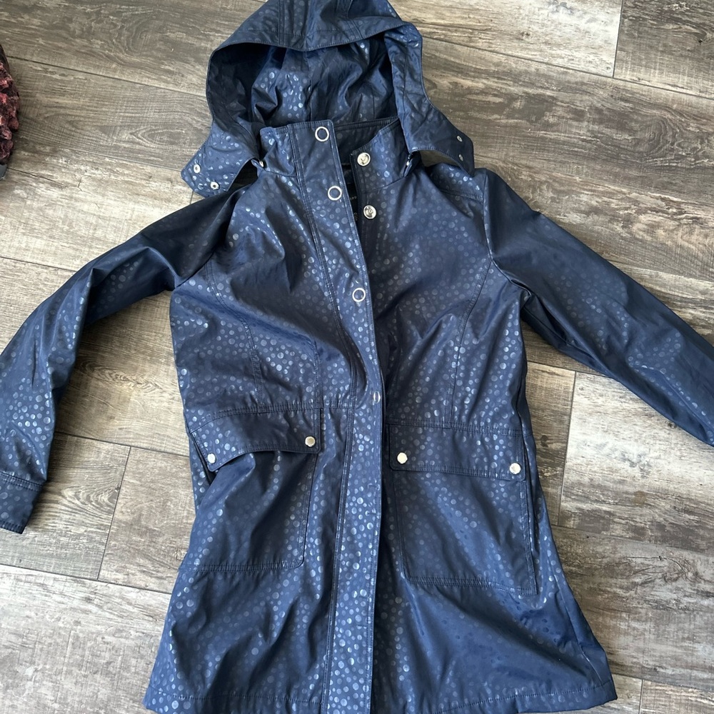 Weatherproof Navy Blue Large Raincoat - Bubble Patten W/ Hood HD S1 Large
